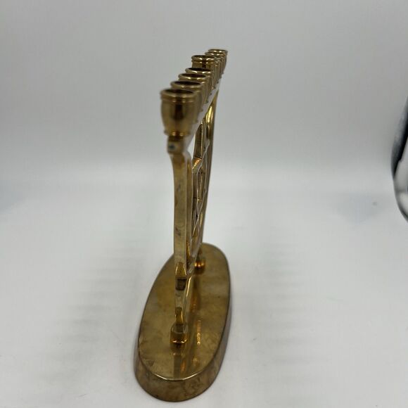 Hanukkah Menorah Jewish Judaica Israel Vintage Brass Chanukah Candle Holder - Picture 4 of 8